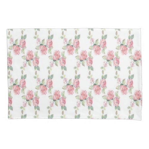 Pink Rose Floral Green Leaves Pillow Case