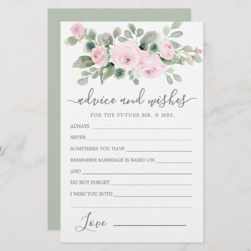 Pink Rose Floral Greenery Advice and Wishes Card