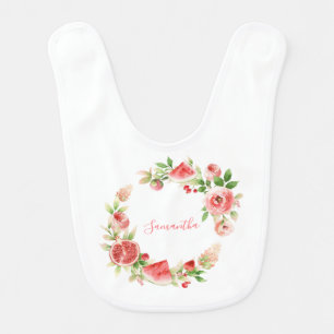 Pink Rose Floral Greenery Baby Girl Bib