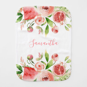 Pink Rose Floral Greenery Baby Girl Burp Cloth