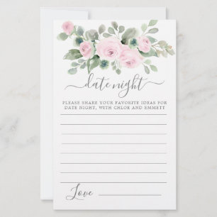 Pink Rose Floral Greenery Date Night Card