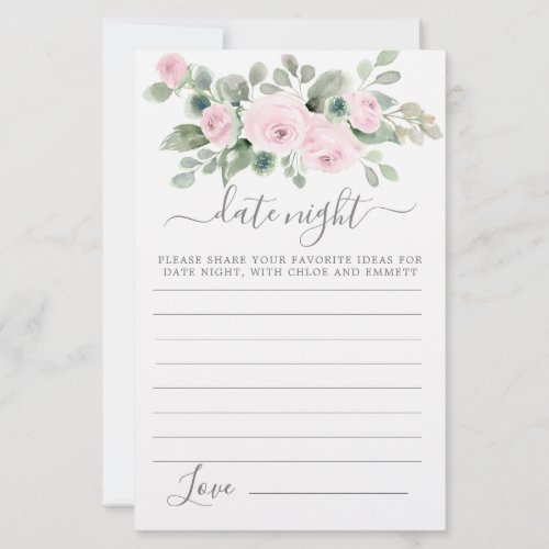 Pink Rose Floral Greenery Date Night Card