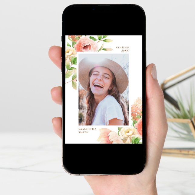 Pink Rose Floral Greenery Elegant Photo Graduation Announcement (Front Digital)