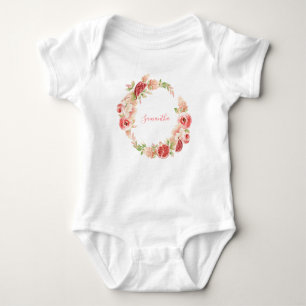 Pink Rose Floral Greenery Girl Baby Shower Baby Bodysuit