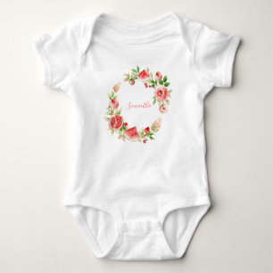 Pink Rose Floral Greenery Girl Baby Shower Baby Bodysuit