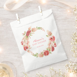 Pink Rose Floral Greenery Girl Baby Shower Favor Bag