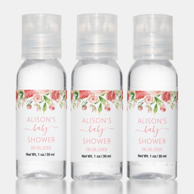 Pink Rose Floral Greenery Girl Baby Shower  Hand Sanitizer (Set)