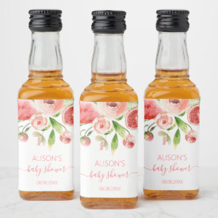 Pink Rose Floral Greenery Girl Baby Shower Mini Liquor Bottle Label