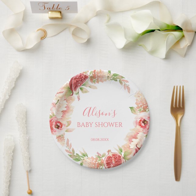 Pink Rose Floral Greenery Girl Baby Shower Paper Plates (Wedding)
