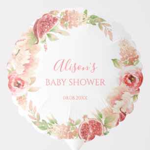 Pink Rose Floral Greenery Girl Baby Shower Party Balloon