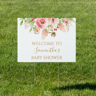 Pink Rose Floral Greenery Girl Baby Shower Sign