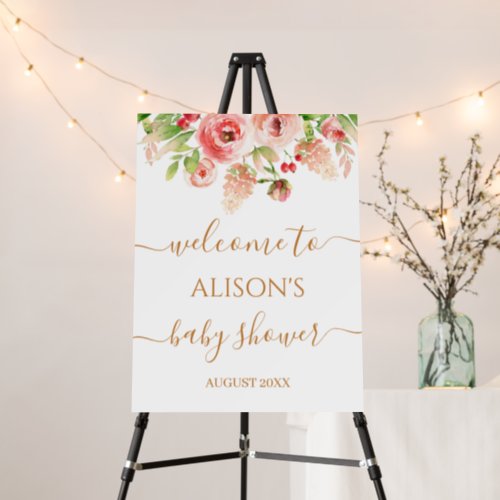 Pink Rose Floral Greenery Girl Baby Shower Welcome Foam Board