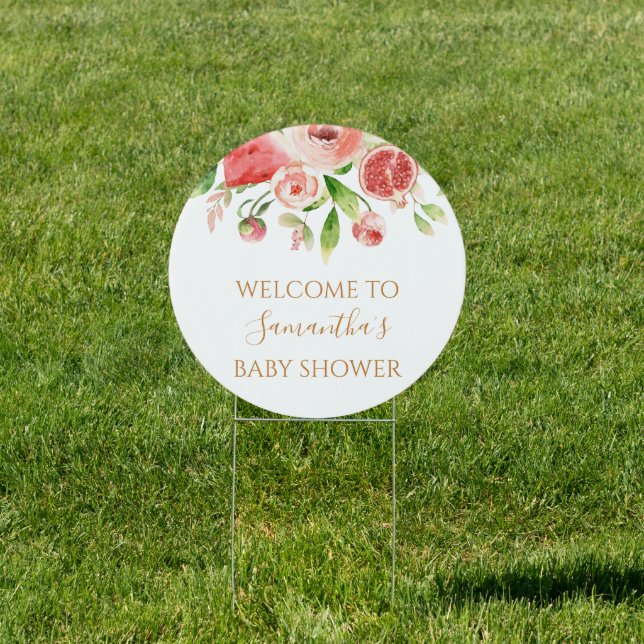 Pink Rose Floral Greenery Girl Baby Shower Yard Sign (Insitu)