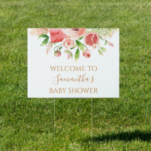 Pink Rose Floral Greenery Girl Baby Shower Yard Sign