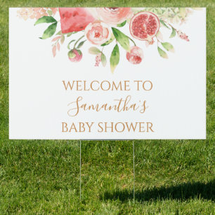 Pink Rose Floral Greenery Girl Baby Shower Yard Sign
