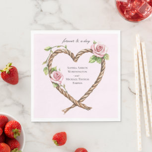 Pink Rose Floral Heart Wedding Napkins