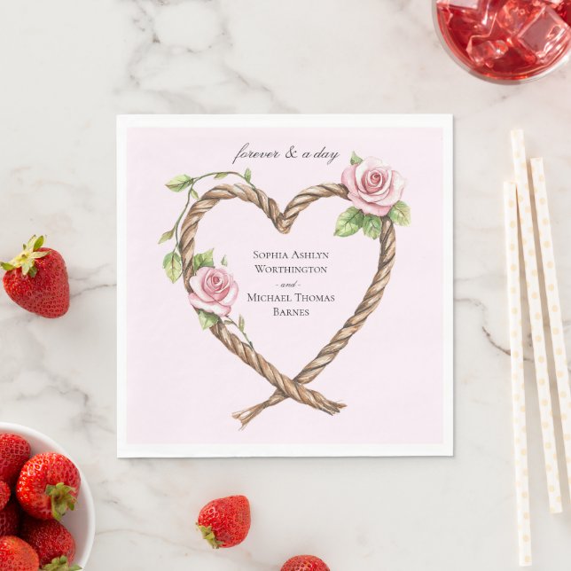 Pink Rose Floral Heart Wedding Napkins (Insitu)
