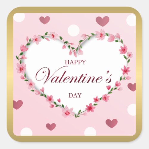 Pink Rose Floral Hearts Valentines Day Gifts Square Sticker