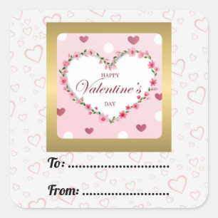 Pink Rose Floral Hearts Valentine's Day Gifts Square Sticker