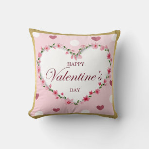 Pink Rose Floral Hearts Valentine's Day Gifts Throw Pillow