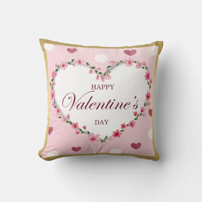 Pink Rose Floral Hearts Valentine's Day Gifts Throw Pillow (Front)