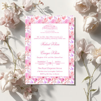 Pink Rose Floral Islamic Muslim Nikkah Wedding Invitation