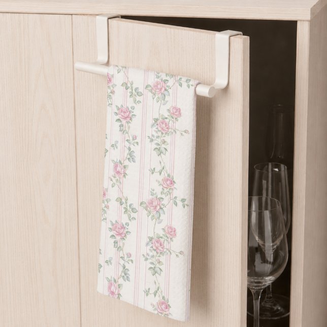 Pink Rose Floral Kitchen Towels (girly grandmillennial coquette cottagecore pink rose floral kitchen towel)