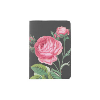 Pink rose floral modern passport holder