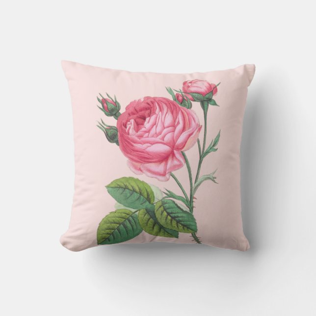 Pink rose floral modern pastel pink throw pillow (Front)