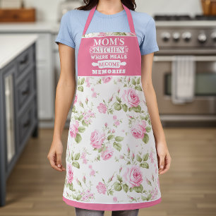 Pink Rose Floral Mom's Meals Become Memories Apron
