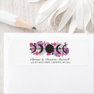 Pink Rose Floral Moon Phase Return Address Label