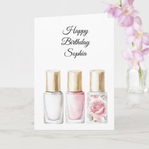 Pink Rose Floral Nail Polish Birthday Card