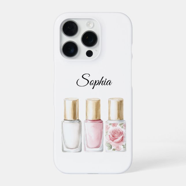 Pink Rose Floral Nail Polish iPhone Case (Back)