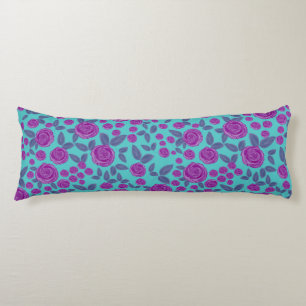 pink rose floral on aqua body pillow