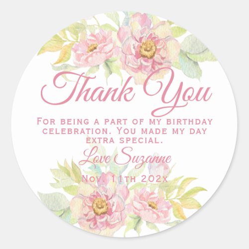 Pink Rose Floral Party Favor Classic Round Sticker
