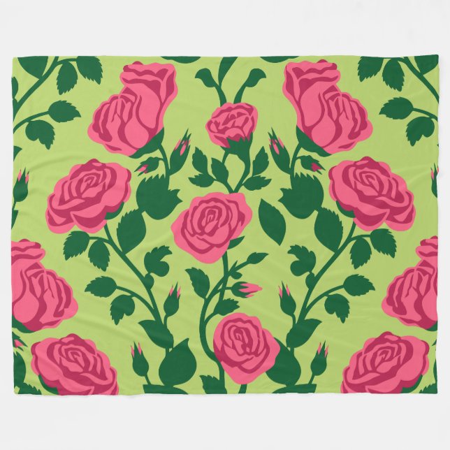 Pink Rose Floral Pattern Fleece Blanket (Front (Horizontal))
