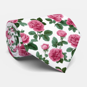Pink Rose Floral Pattern Neck Tie