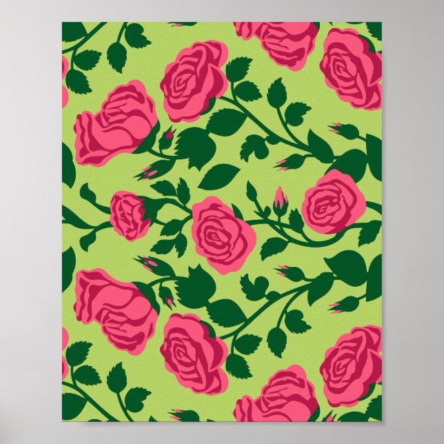 Pink Rose Floral Pattern Poster (Front)