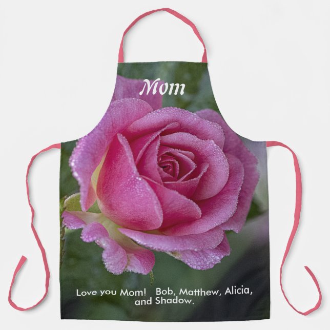 Pink Rose -Floral Photography - Mothers Day - Text Apron (Front)