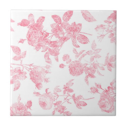 Pink Rose Floral Print Backsplash Ceramic Tile