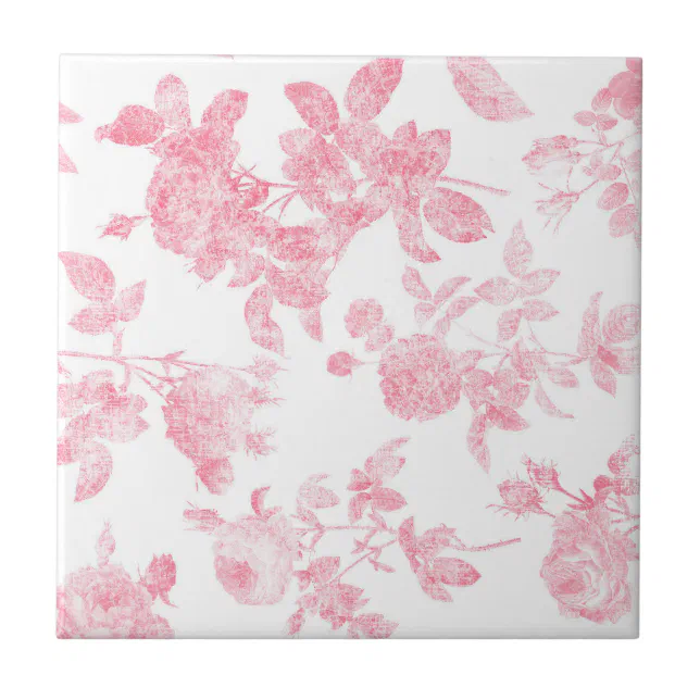 Pink Rose Floral Print Backsplash Ceramic Tile | Zazzle