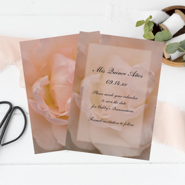 Pink Rose Floral Quinceañera Save the Date (Creator Uploaded)