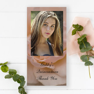 Pink Rose Floral Quinceañera Thank You Photo Card