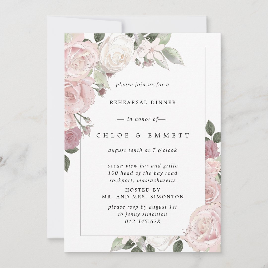 Pink Rose Floral Rehearsal Dinner Invitation | Zazzle