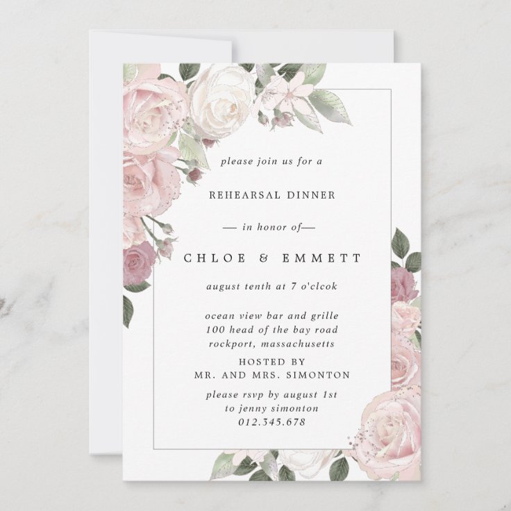 Pink Rose Floral Rehearsal Dinner Invitation Zazzle