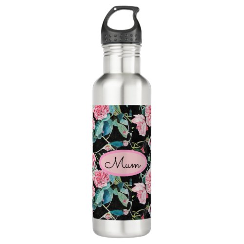 Pink Rose Floral Roses Vintage Cabbage Mother Stainless Steel Water Bottle