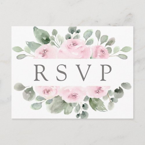 Pink Rose Floral RSVP Postcard with Meal Choice