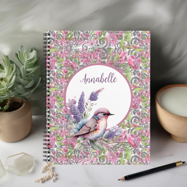 Pink Rose Floral Scroll Spiral Notebook (Creator Uploaded)