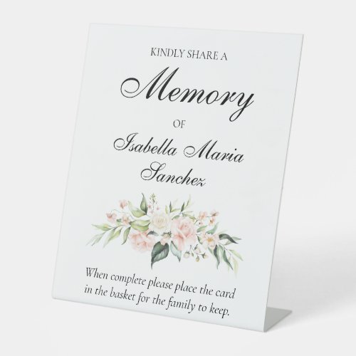 Pink Rose Floral Share a Memory Attendance Card Pedestal Sign