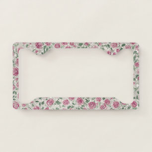 Pink Rose Floral Sparkle License Plate Frame